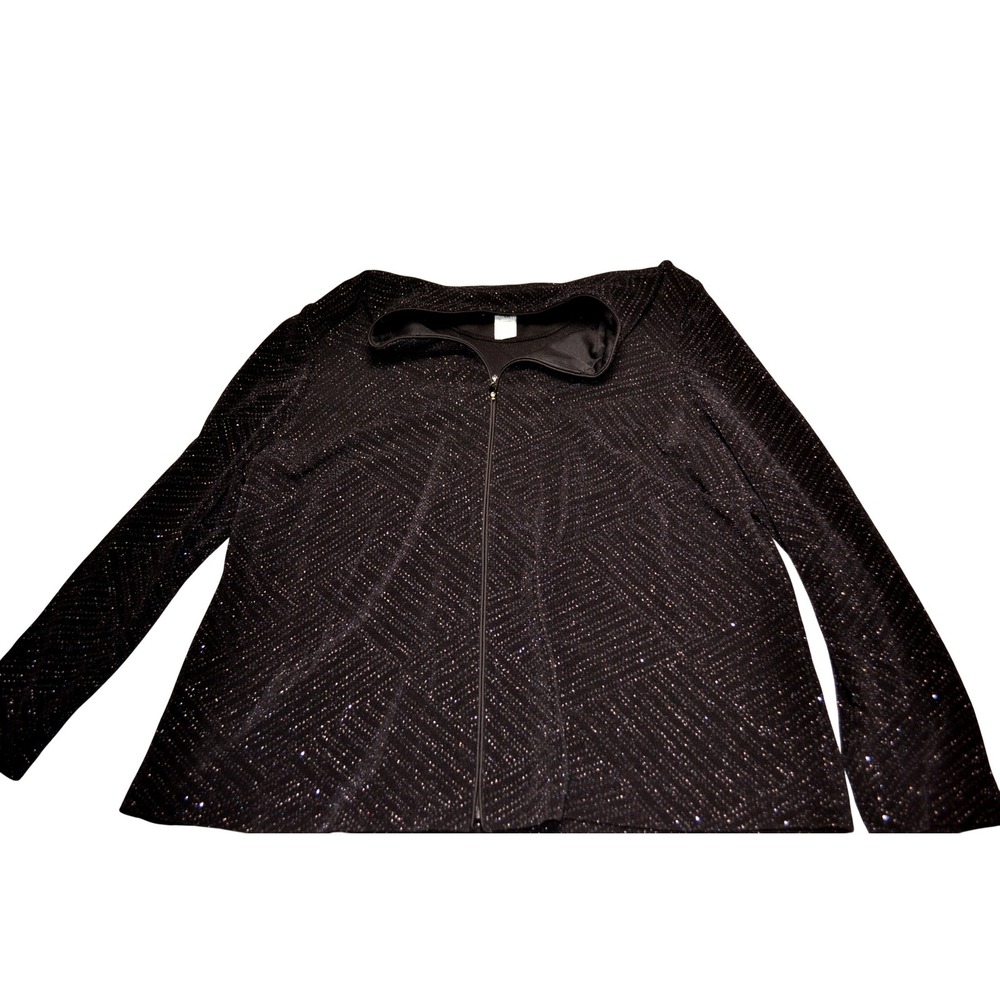 ALEX EVENINGS Womens Black Sequin Sparkle Zipper Jacket Cardigan‎ Top 1X - Picture 5 of 6